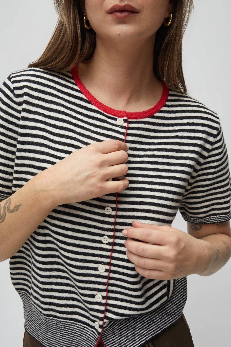 Blouse Faye Rayures Noires, Blanches et Rouges All Row