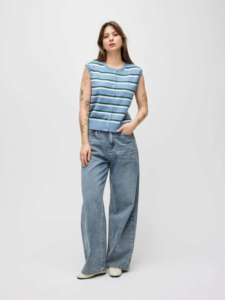 Camisole Boutonnée Emory Rayures Bleues, Vertes et Ivoires All Row - Image 2