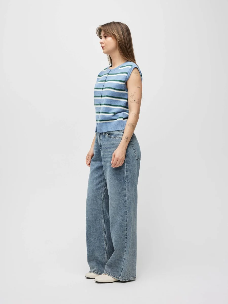 Camisole Boutonnée Emory Rayures Bleues, Vertes et Ivoires All Row - Image 3
