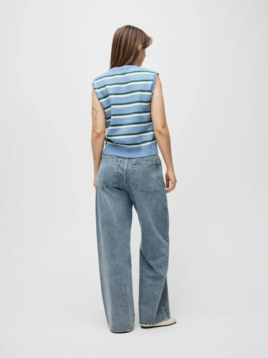 Camisole Boutonnée Emory Rayures Bleues, Vertes et Ivoires All Row - Image 4