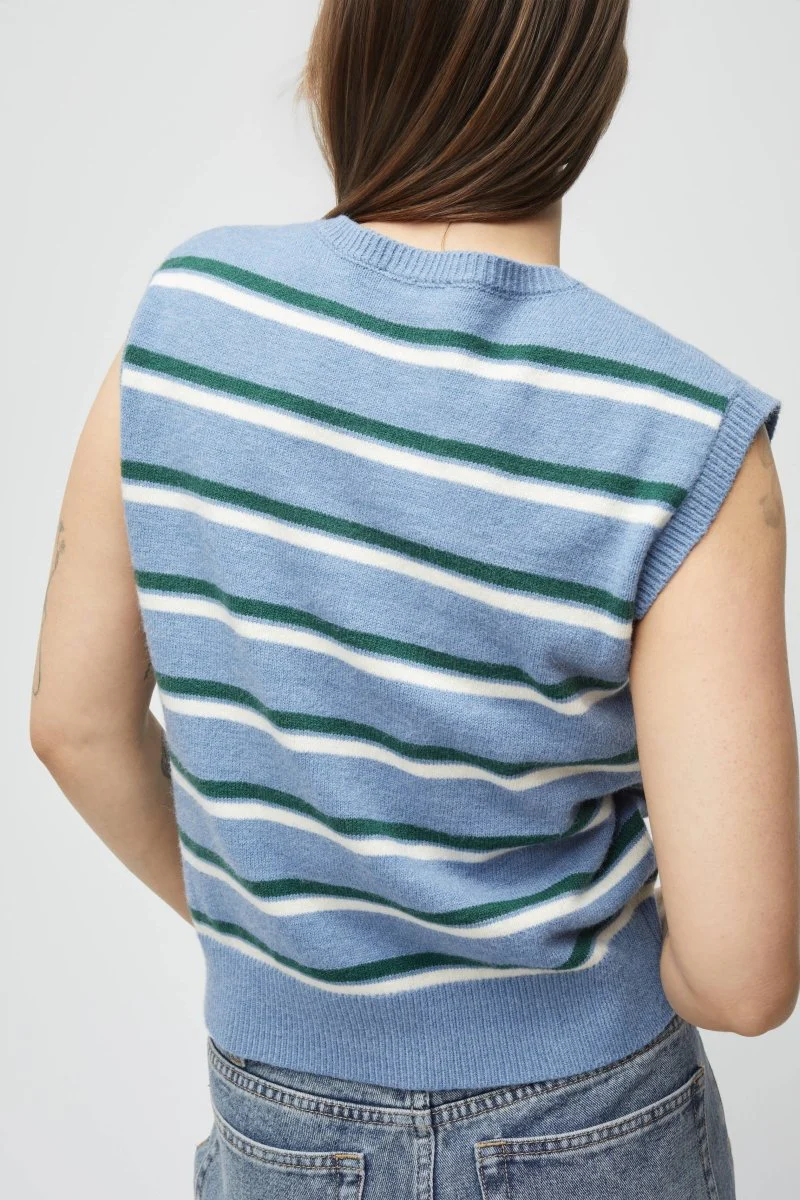 Camisole Boutonnée Emory Rayures Bleues, Vertes et Ivoires All Row - Image 5