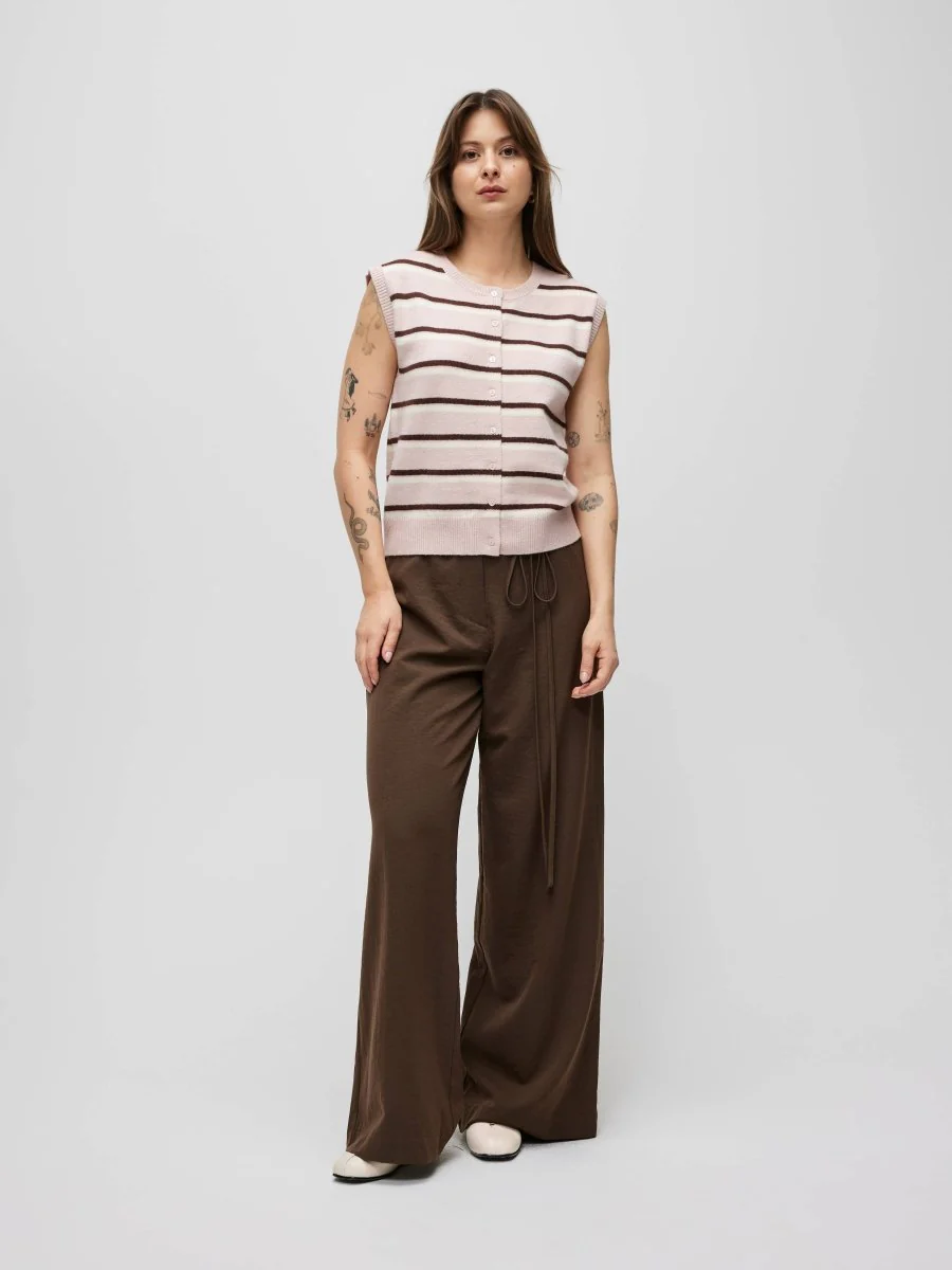 Camisole Boutonnée Emory Rayures Roses, Brunes et Ivoires All Row