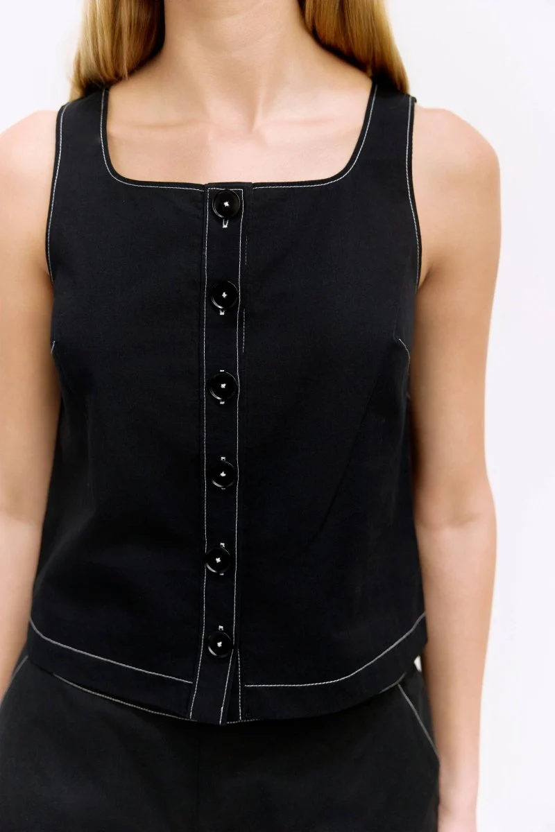 Camisole Romy Noire Coutures Contrastantes Mod Ref - Image 2