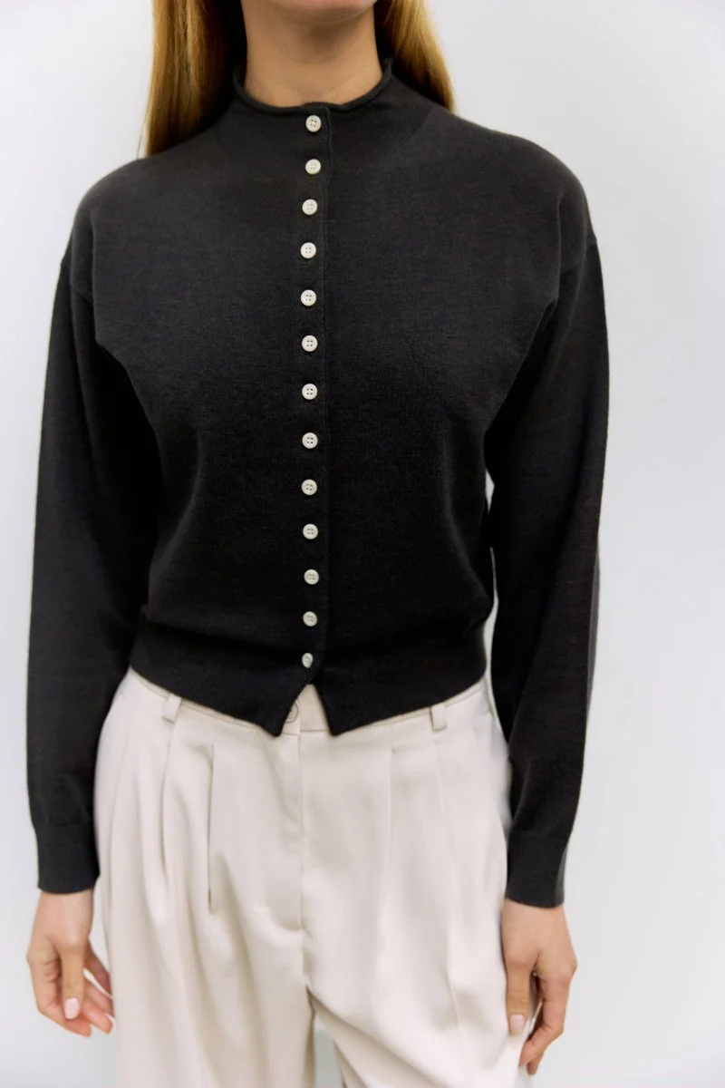Cardigan Brooks Charcoal All Row