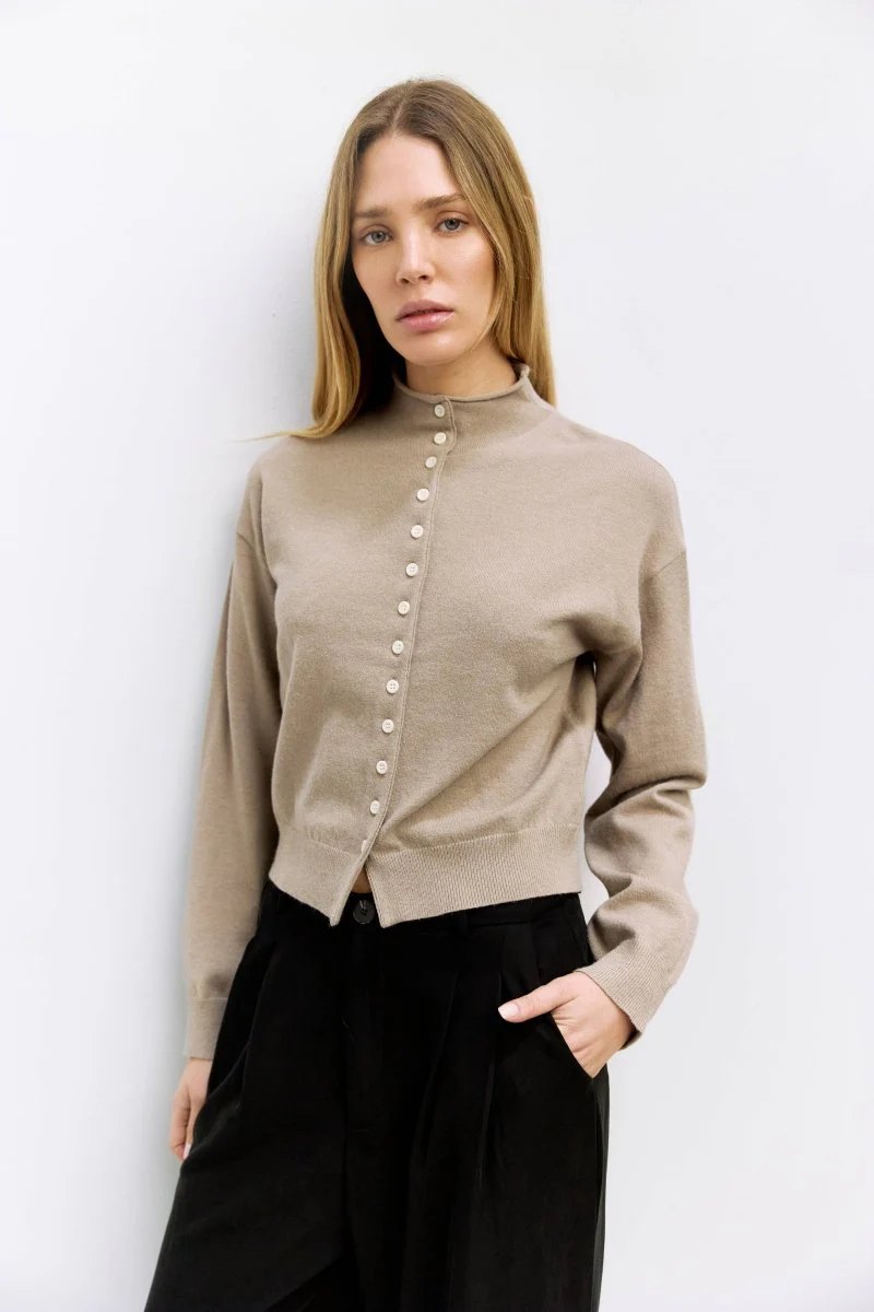 Cardigan Brooks Taupe All Row