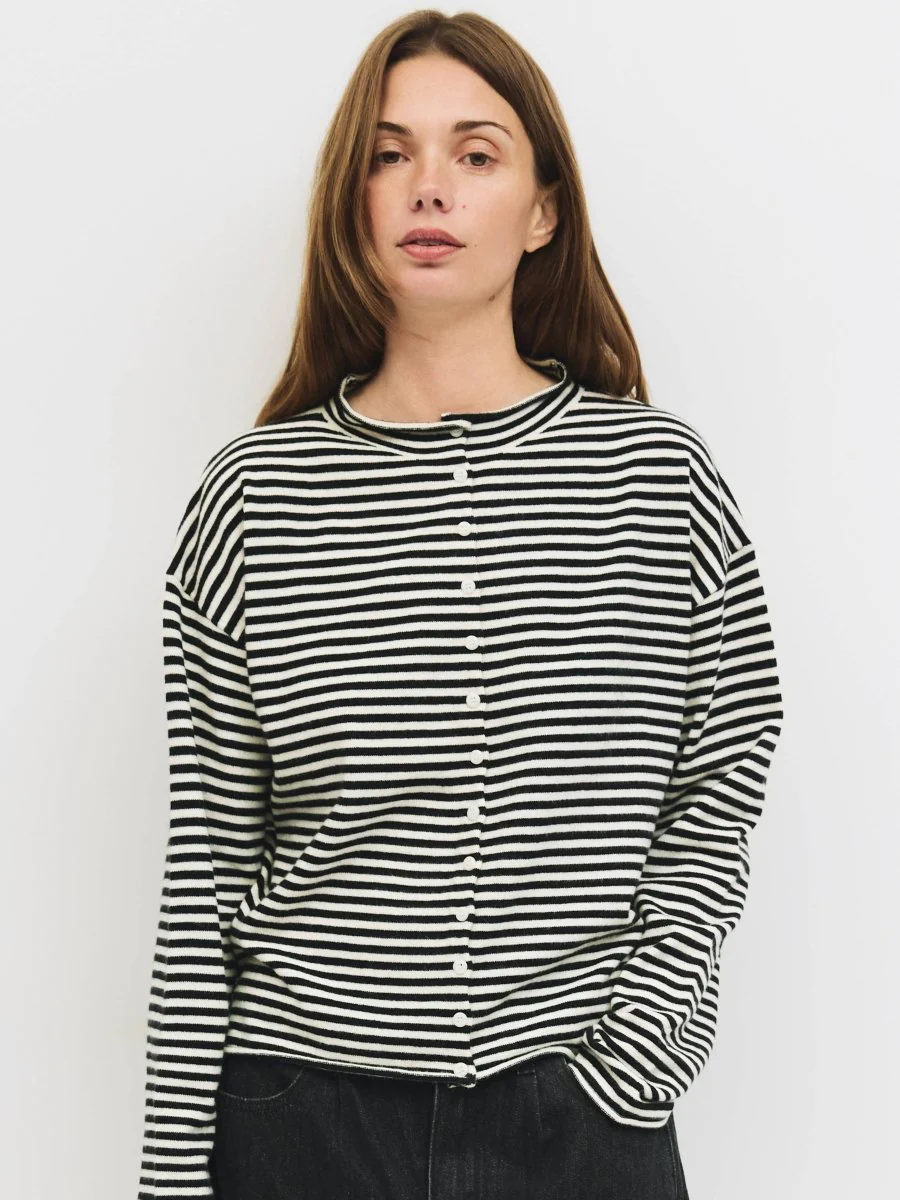 Cardigan Elisa Rayures Noires et Blanches All Row