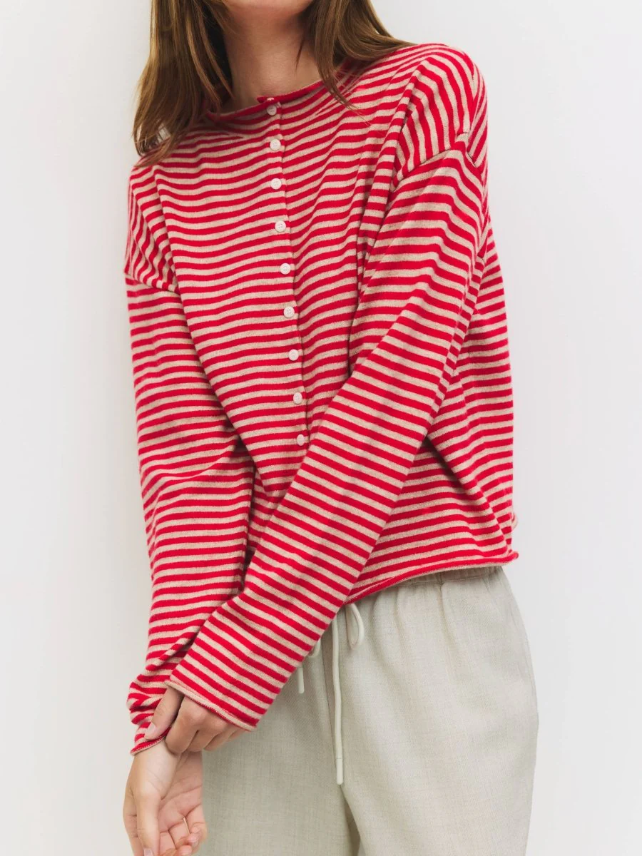 Cardigan Elisa Rayures Rouges et Beiges All Row