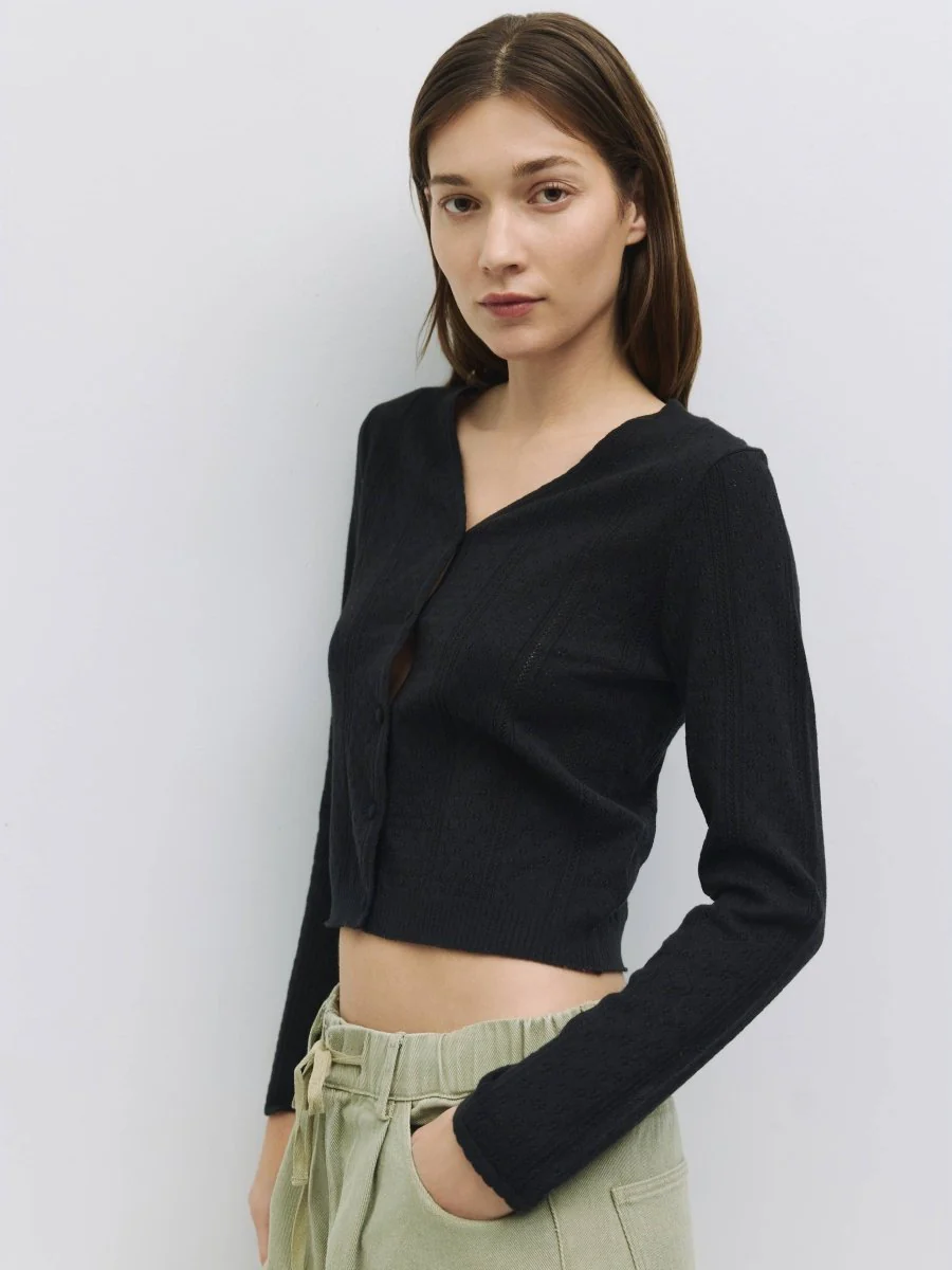Cardigan Pointelle Faye All Row Noir SOLDE - Vente Finale