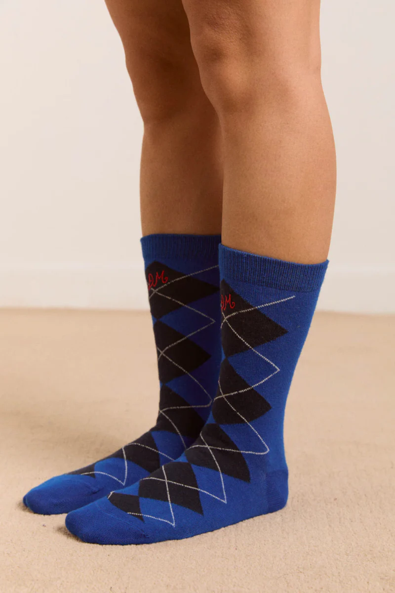 Chaussettes Argyle Damson Madder Bleu et Gris - Image 2