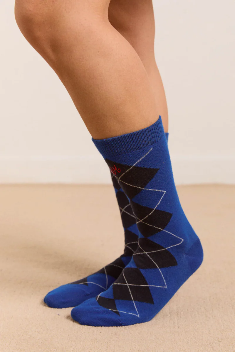 Chaussettes Argyle Damson Madder Bleu et Gris - Image 5