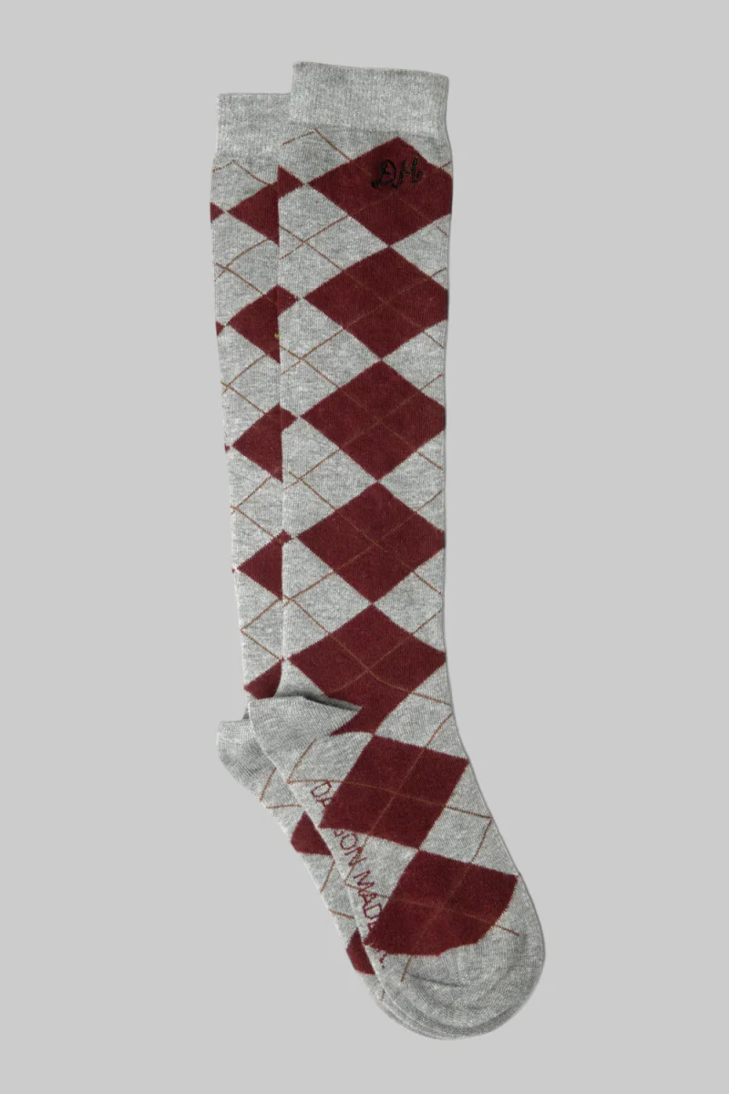 Chaussettes Genoux Argyle Damson Madder Gris et Brun - Image 2