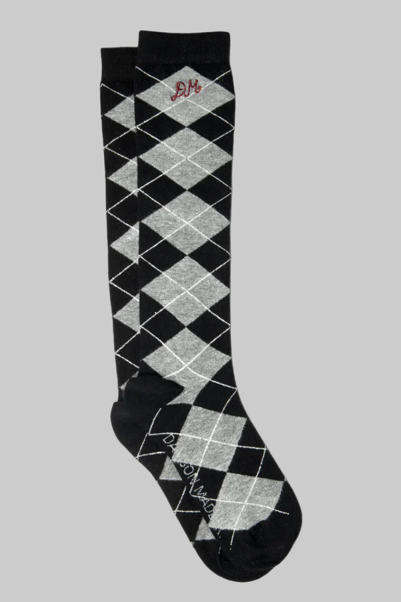 Chaussettes Genoux Argyle Damson Madder Gris et Noir