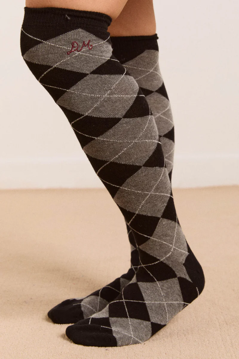 Chaussettes Genoux Argyle Damson Madder Gris et Noir - Image 2