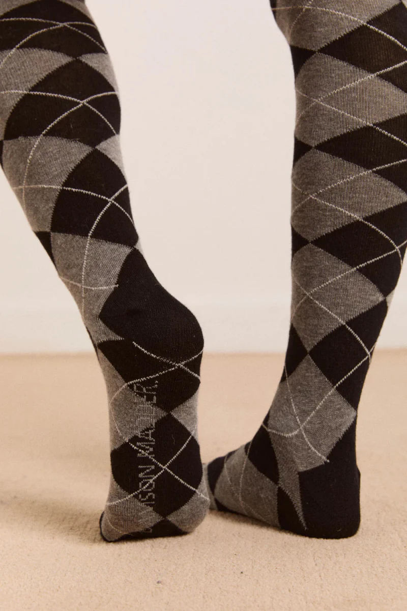 Chaussettes Genoux Argyle Damson Madder Gris et Noir - Image 3