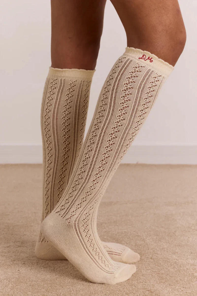Chaussettes Genoux Pointelle Jaune Beurre Damson Madder