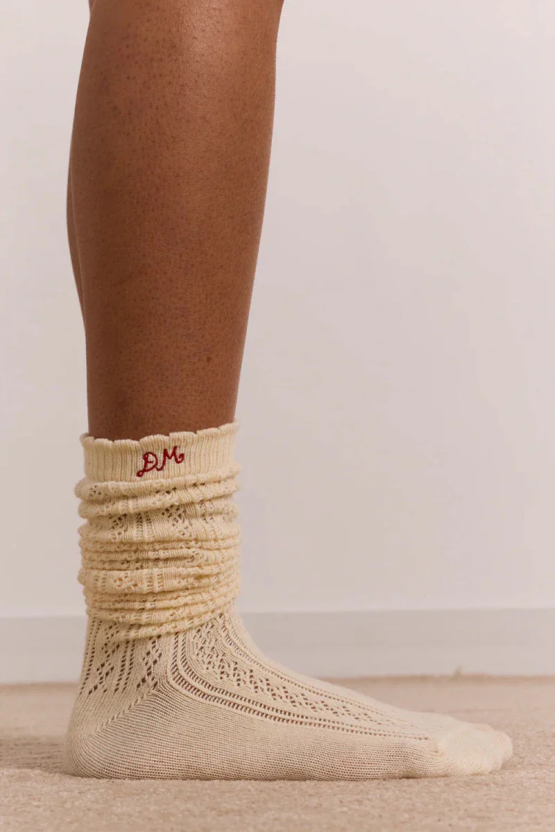 Chaussettes Genoux Pointelle Jaune Beurre Damson Madder - Image 2