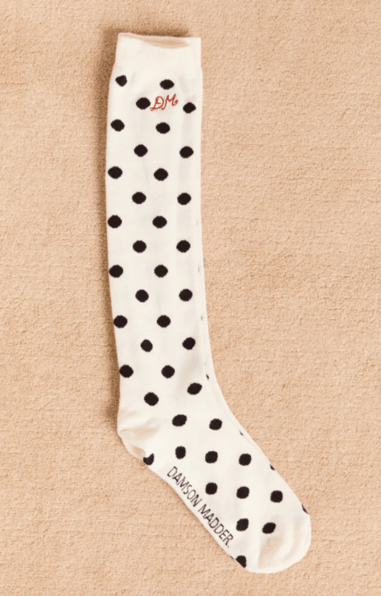 Chaussettes Genoux Pois Crème et Noir Damson Madder