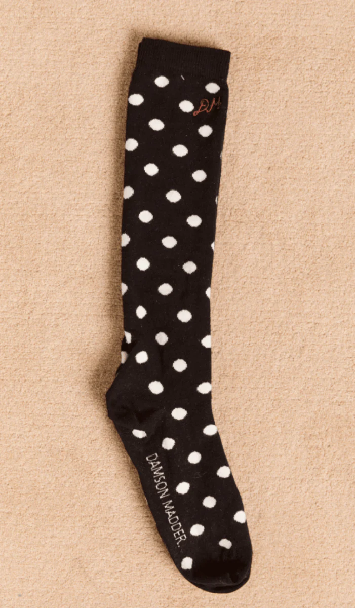 Chaussettes Genoux Pois Noir et Crème Damson Madder