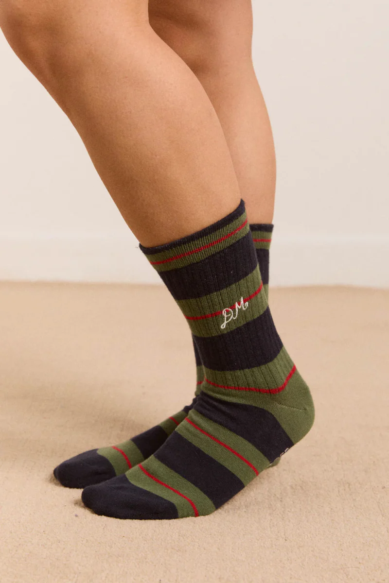 Chaussettes Rayures Damson Madder Olive et Bleu