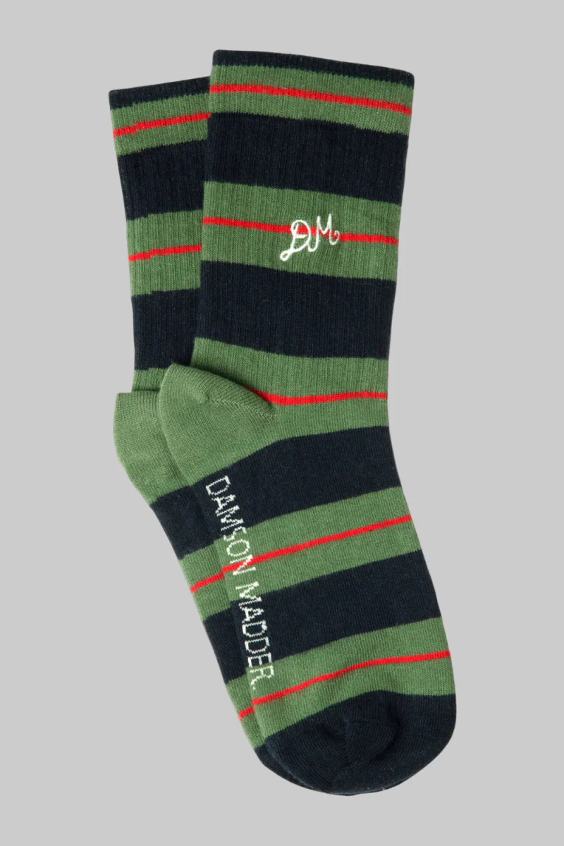 Chaussettes Rayures Damson Madder Olive et Bleu - Image 2
