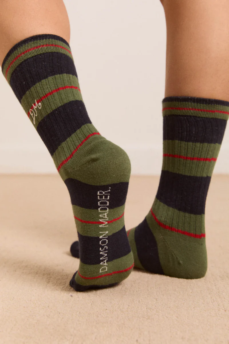 Chaussettes Rayures Damson Madder Olive et Bleu - Image 3