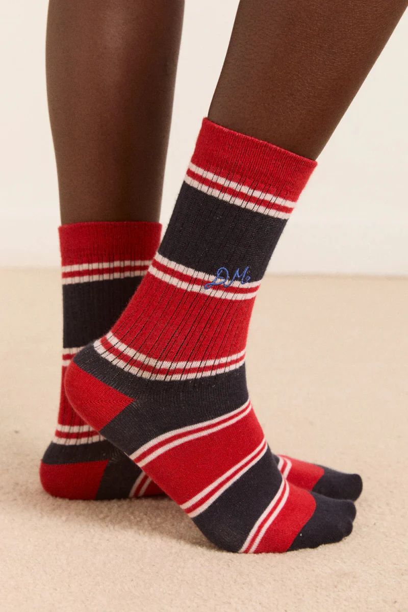 Chaussettes Rayures Damson Madder Rouge et Marine - Image 2