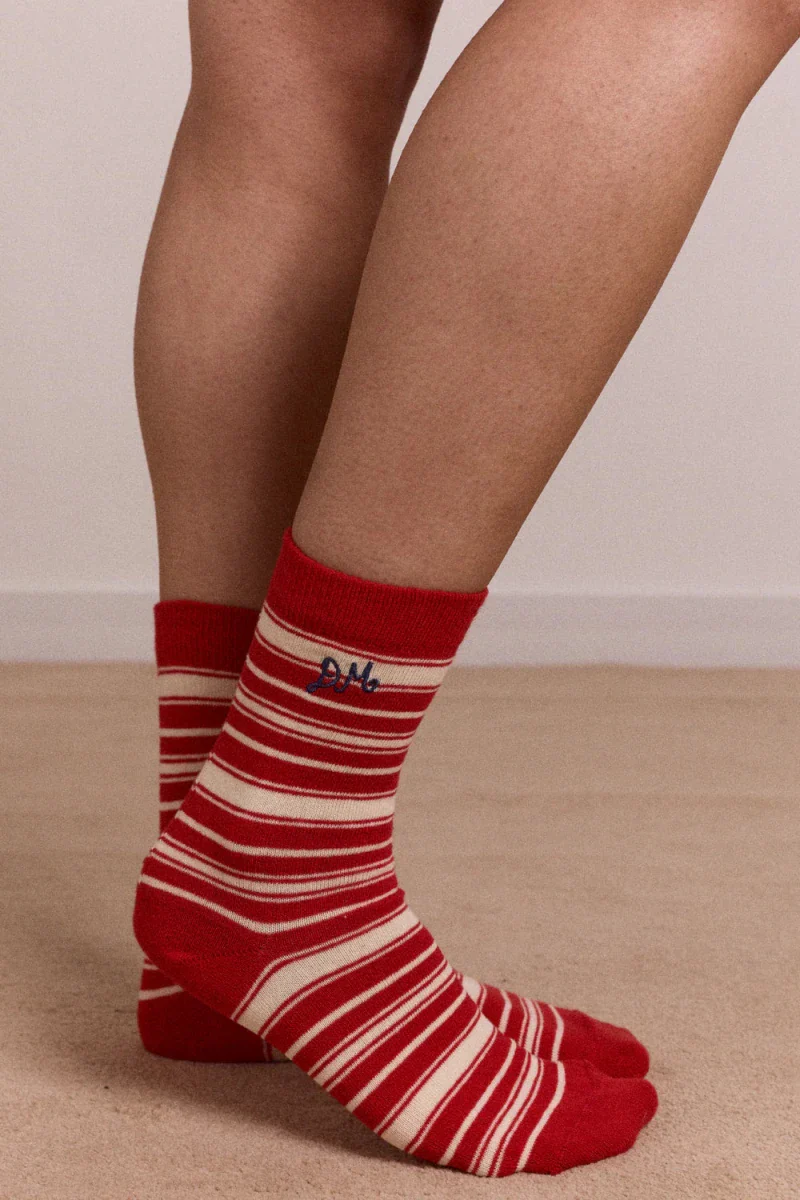 Chaussettes Rayures Rouges et Crèmes Damson Madder