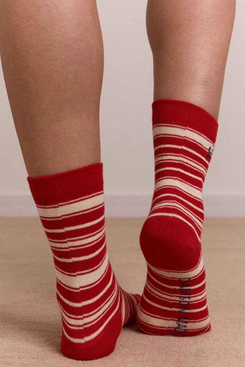 Chaussettes Rayures Rouges et Crèmes Damson Madder - Image 2