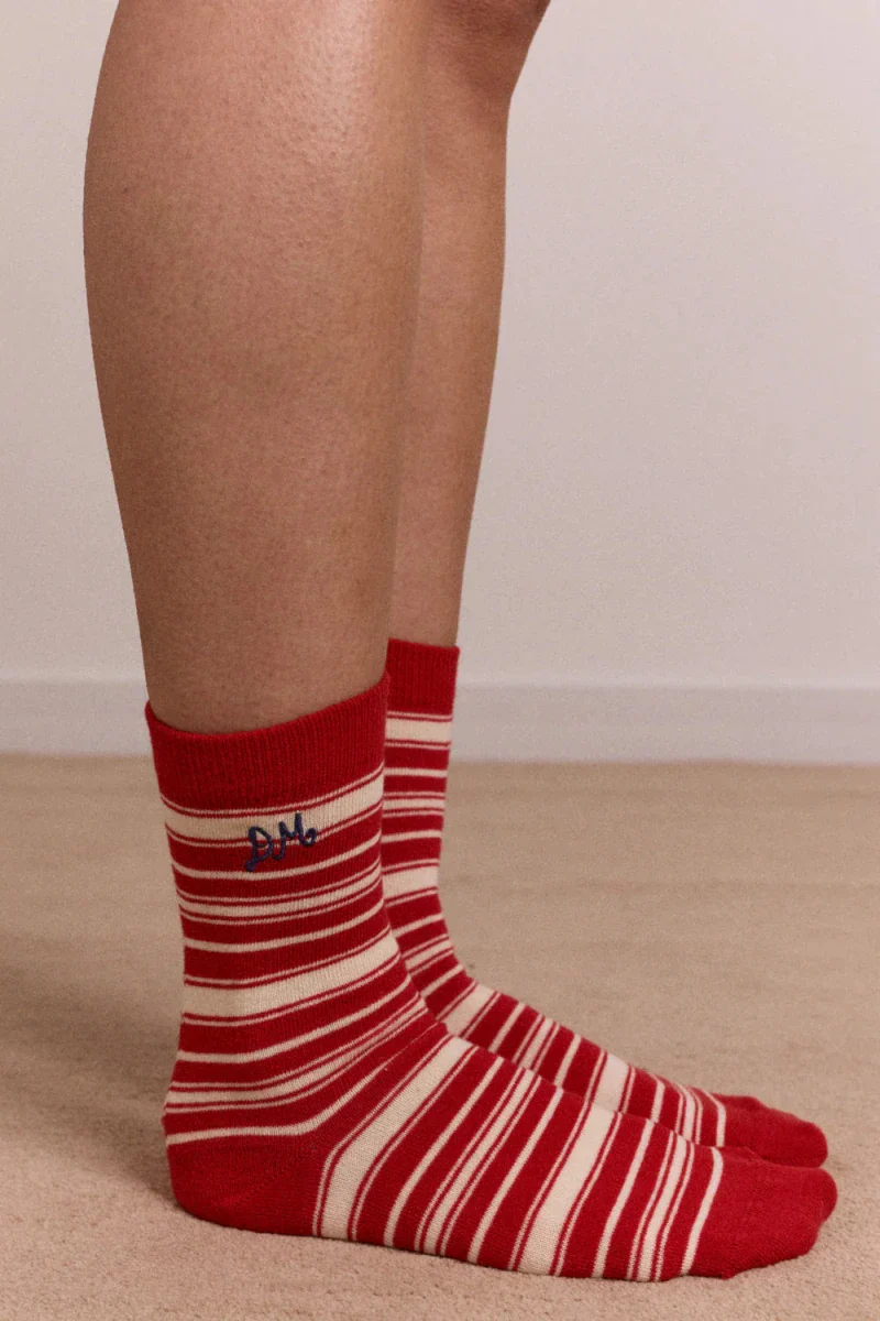 Chaussettes Rayures Rouges et Crèmes Damson Madder - Image 3