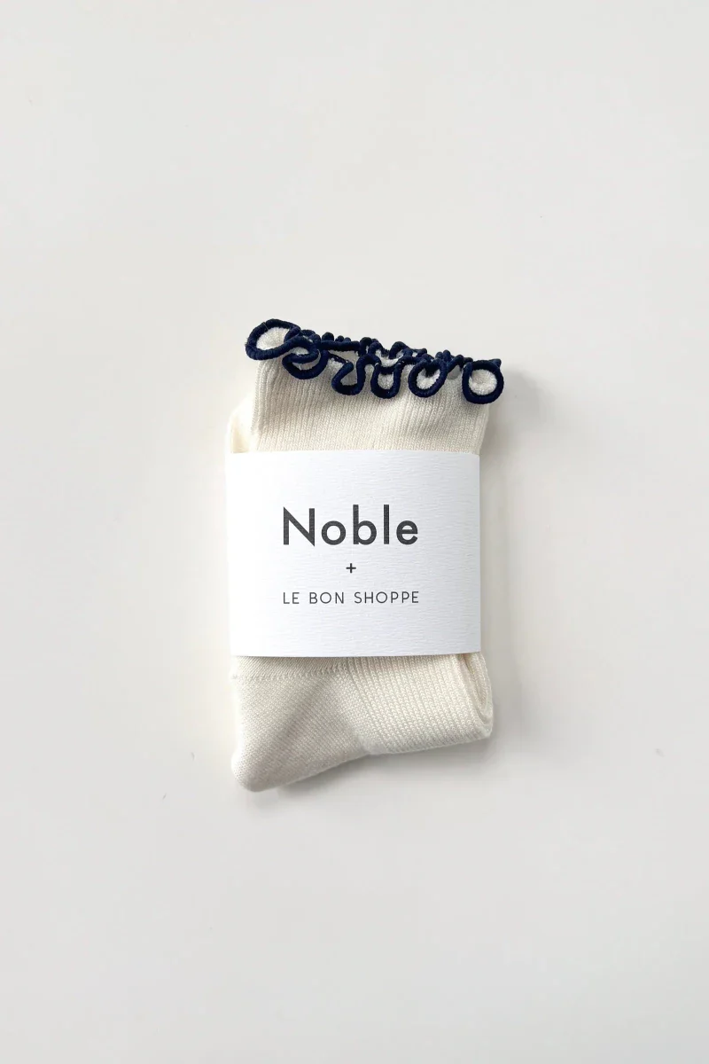 Chaussettes Ruffled Modal Le Bon Shoppe Blanc et Marine - Image 3