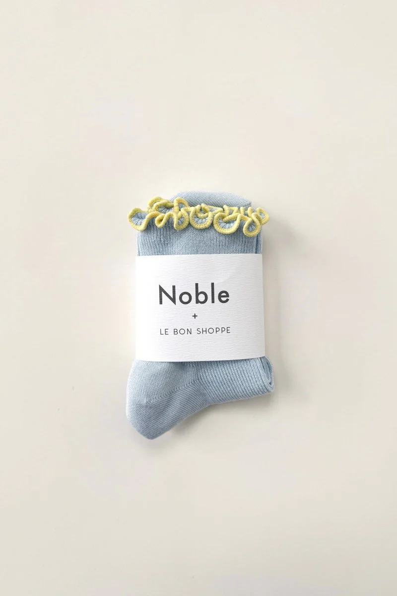 Chaussettes Ruffled Modal Le Bon Shoppe Bleu Poudre et Jaune - Image 5