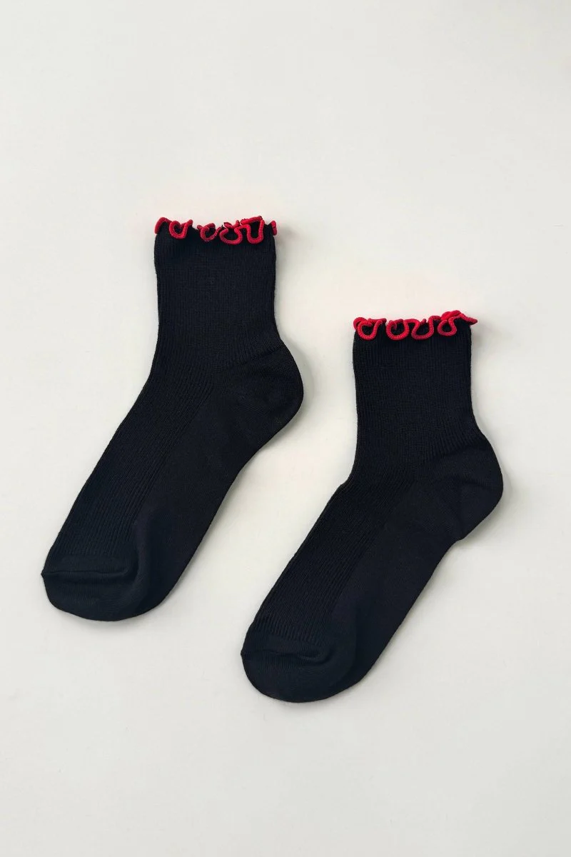 Chaussettes Ruffled Modal Le Bon Shoppe Noir et Rouge