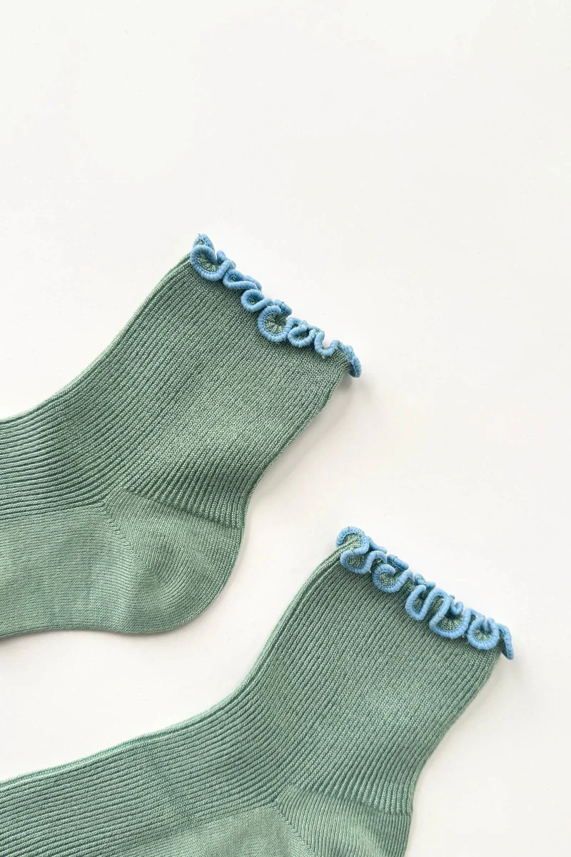 Chaussettes Ruffled Modal Le Bon Shoppe Vert et Bleu - Image 5