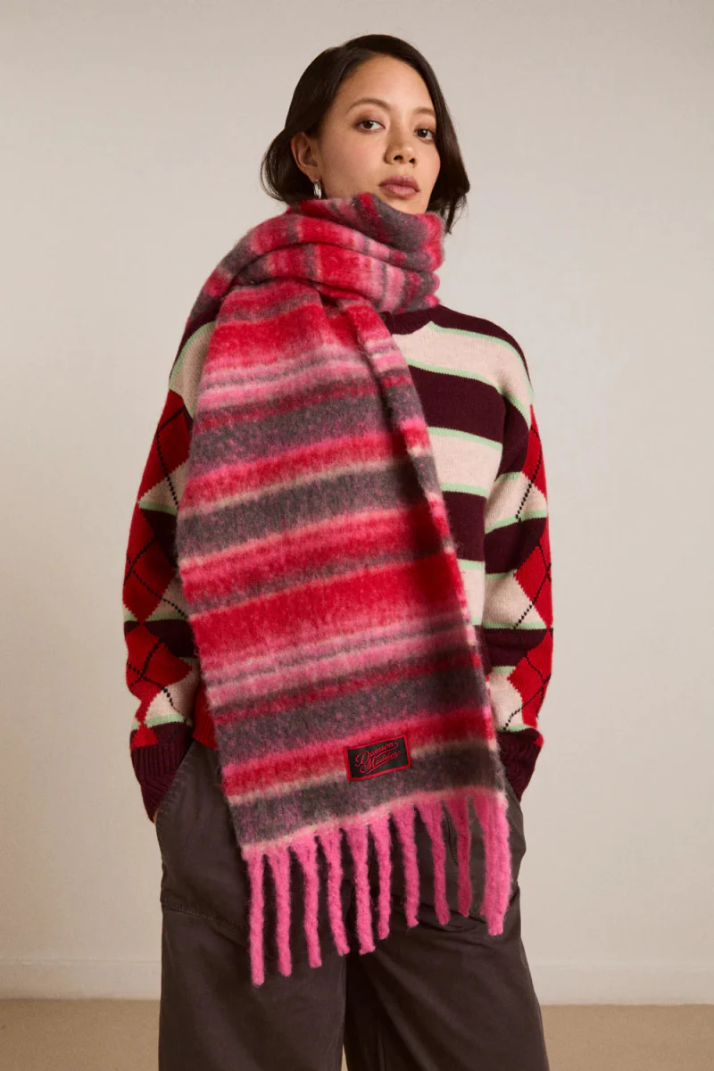 Grand Foulard Rayures Damson Madder Rose - Image 3