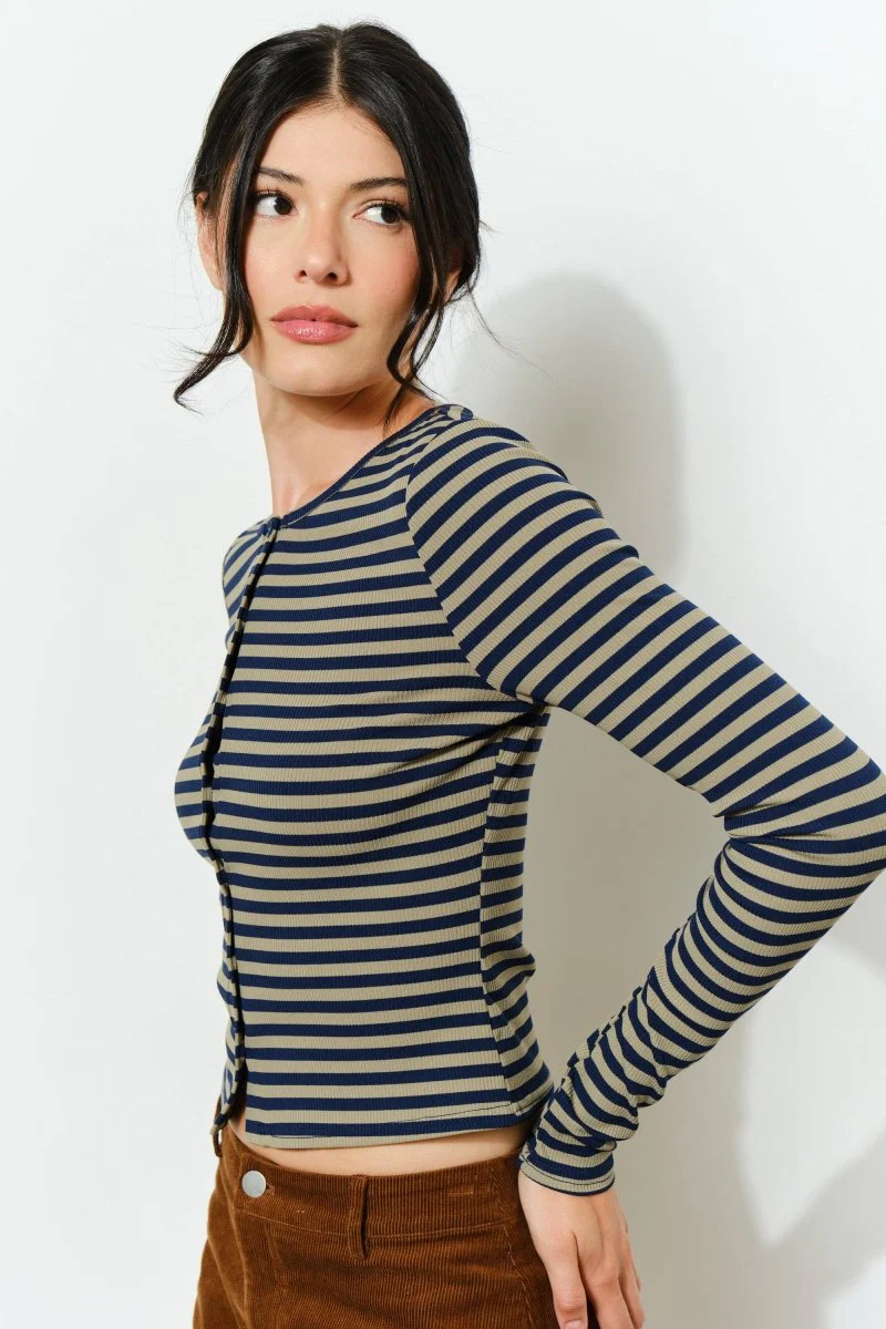 Haut Rayé Olive Luca PRGA - Image 4