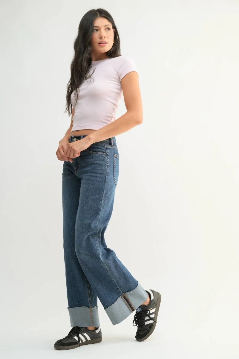 Jeans Droit Rebord Retourné Denim Foncé JBD - Image 3