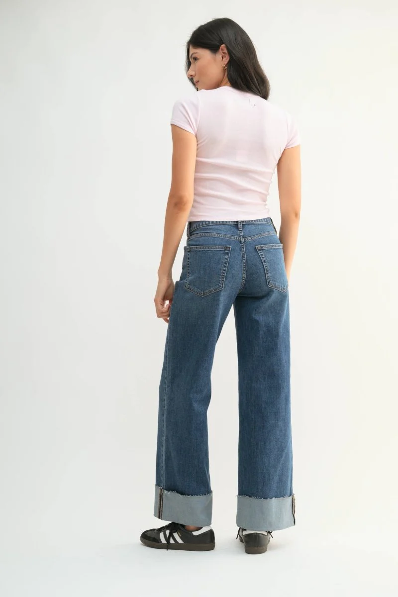 Jeans Droit Rebord Retourné Denim Foncé JBD - Image 4