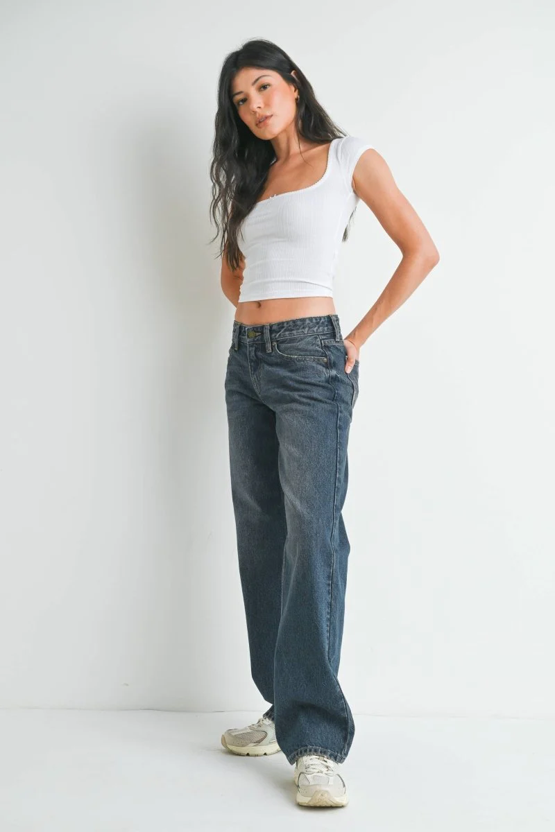 Jeans Taille Basse Jambe Droite Denim Foncé JBD - Image 3