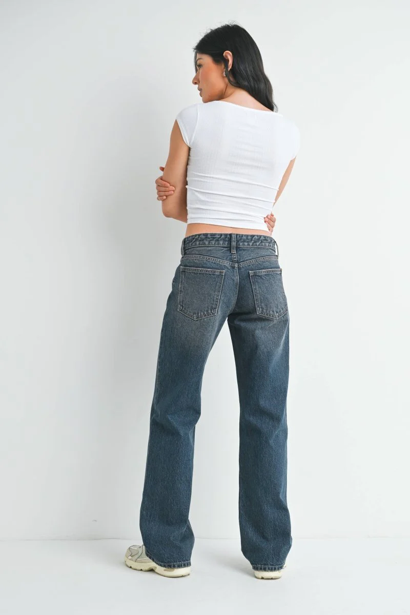 Jeans Taille Basse Jambe Droite Denim Foncé JBD - Image 4
