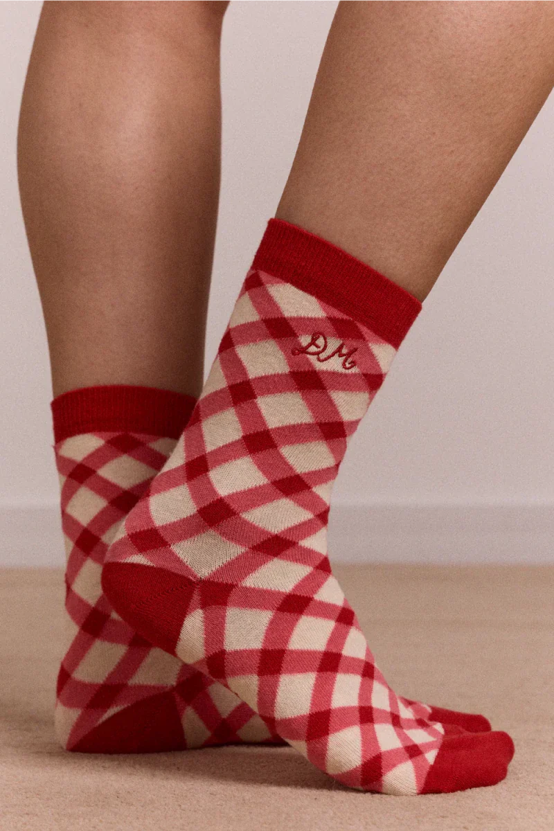 Paquet de 2 Paires de Chaussettes Gingham Damson Madder