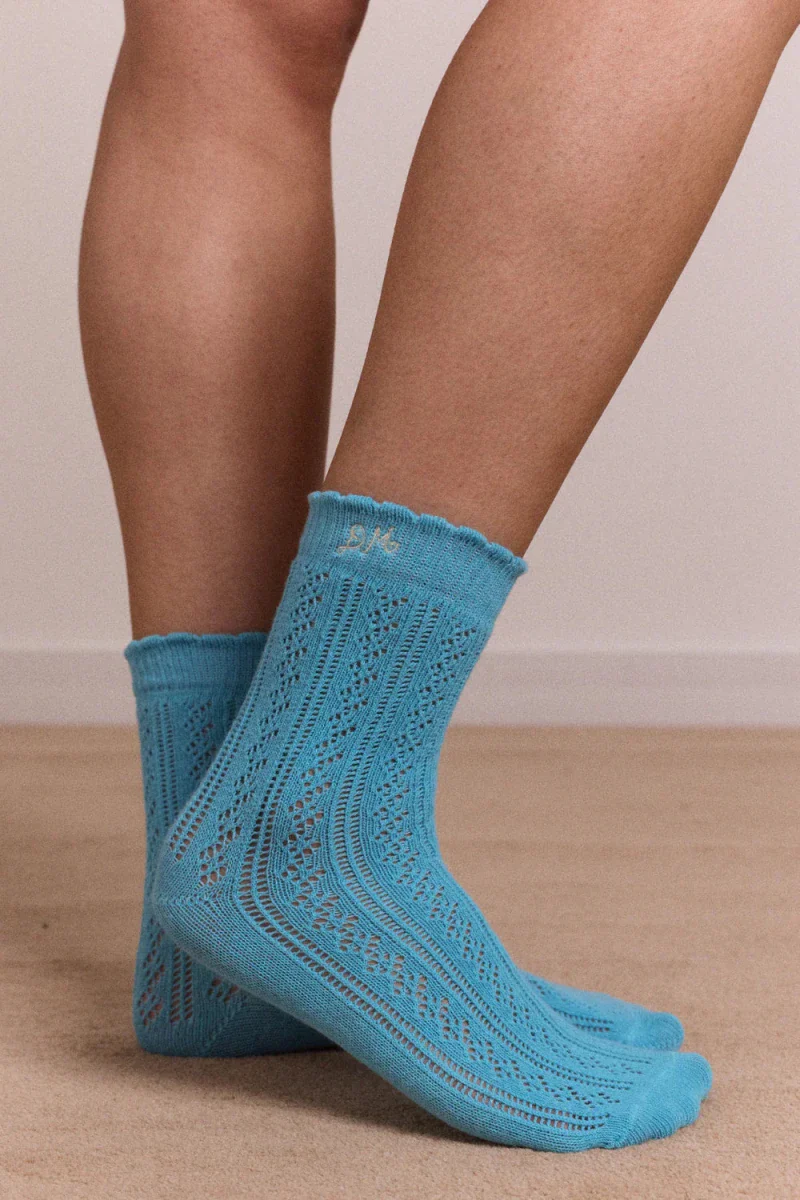 Paquet de 2 Paires de Chaussettes Pointelle Céleri et Aqua Damson Madder - Image 4