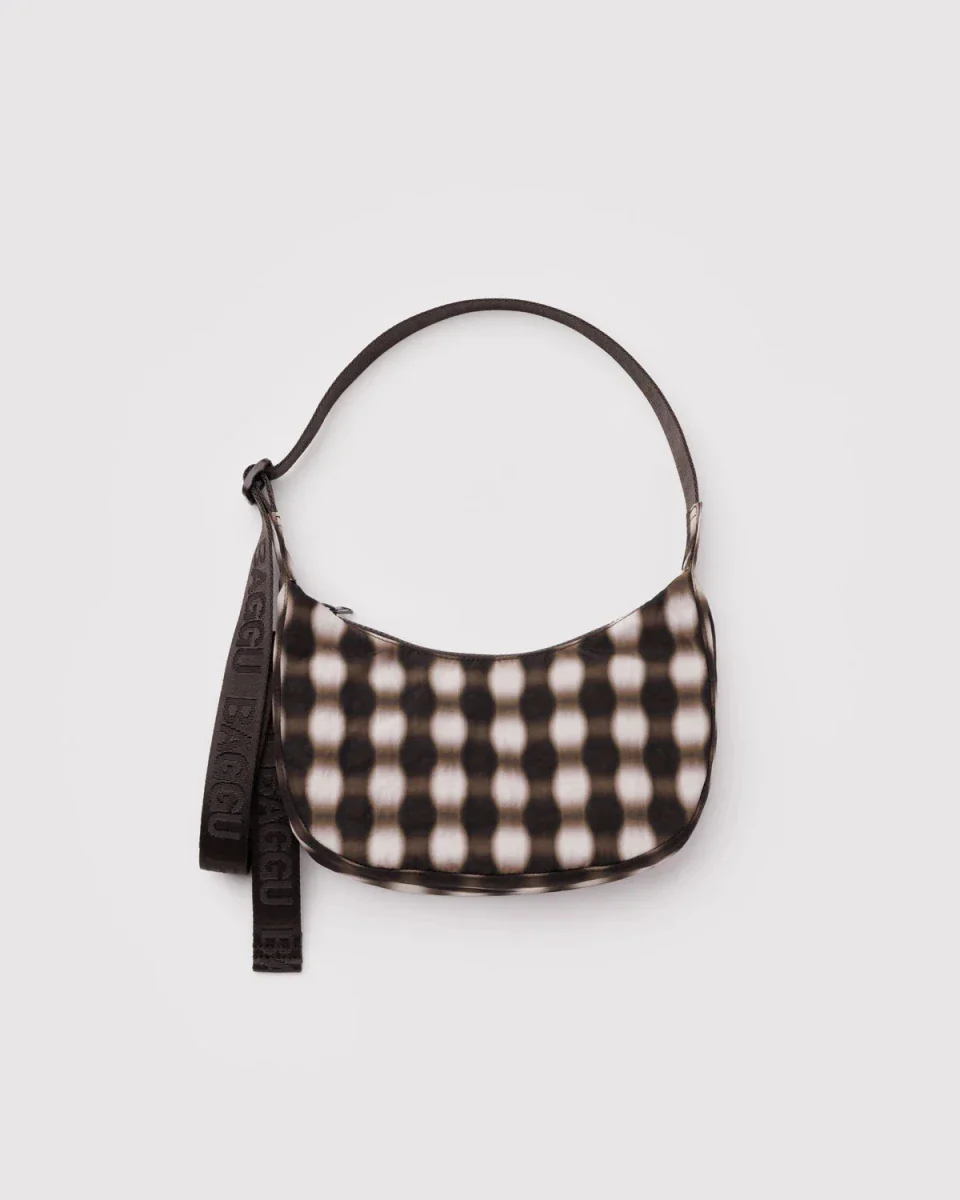 Petit Sac Croissant Baggu Blurred Gingham Brown