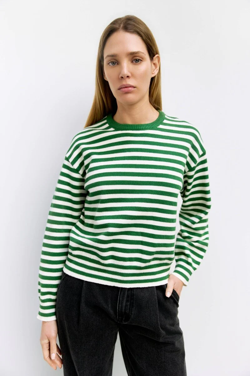 Pull Kinsley Rayures Vertes et Ivoires All Row