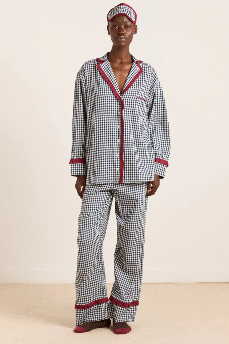 Pyjama 2 pièces Antonia Damson Madder Gingham Marine SOLDE - Vente Finale - Image 3
