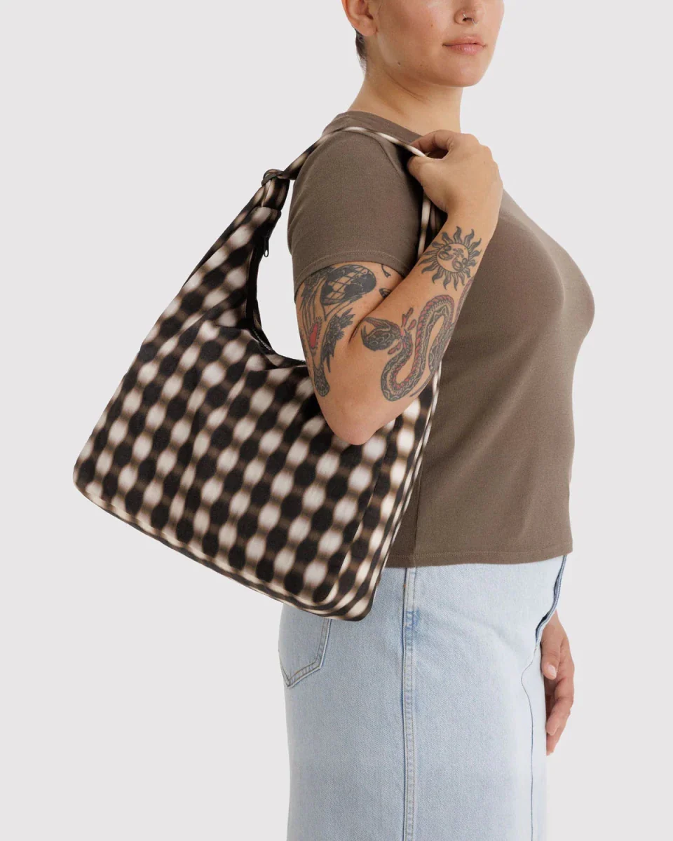 Sac d'Épaule Nylon Baggu Blurred Gingham Brown - Image 2