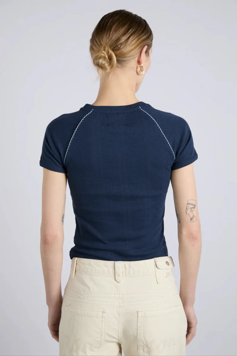 T-shirt Aster Pointelle Marine Damson Madder SOLDE - Vente Finale - Image 3
