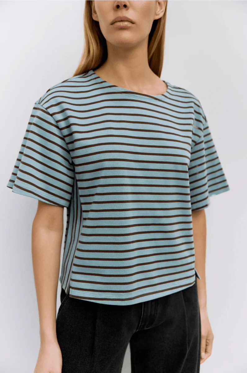 T-Shirt Cassandra Rayé Bleu et Brun Mod Ref