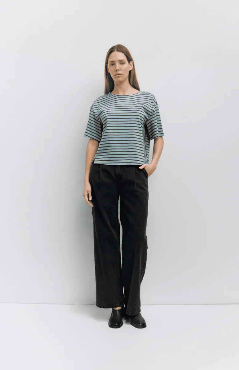 T-Shirt Cassandra Rayé Bleu et Brun Mod Ref - Image 2