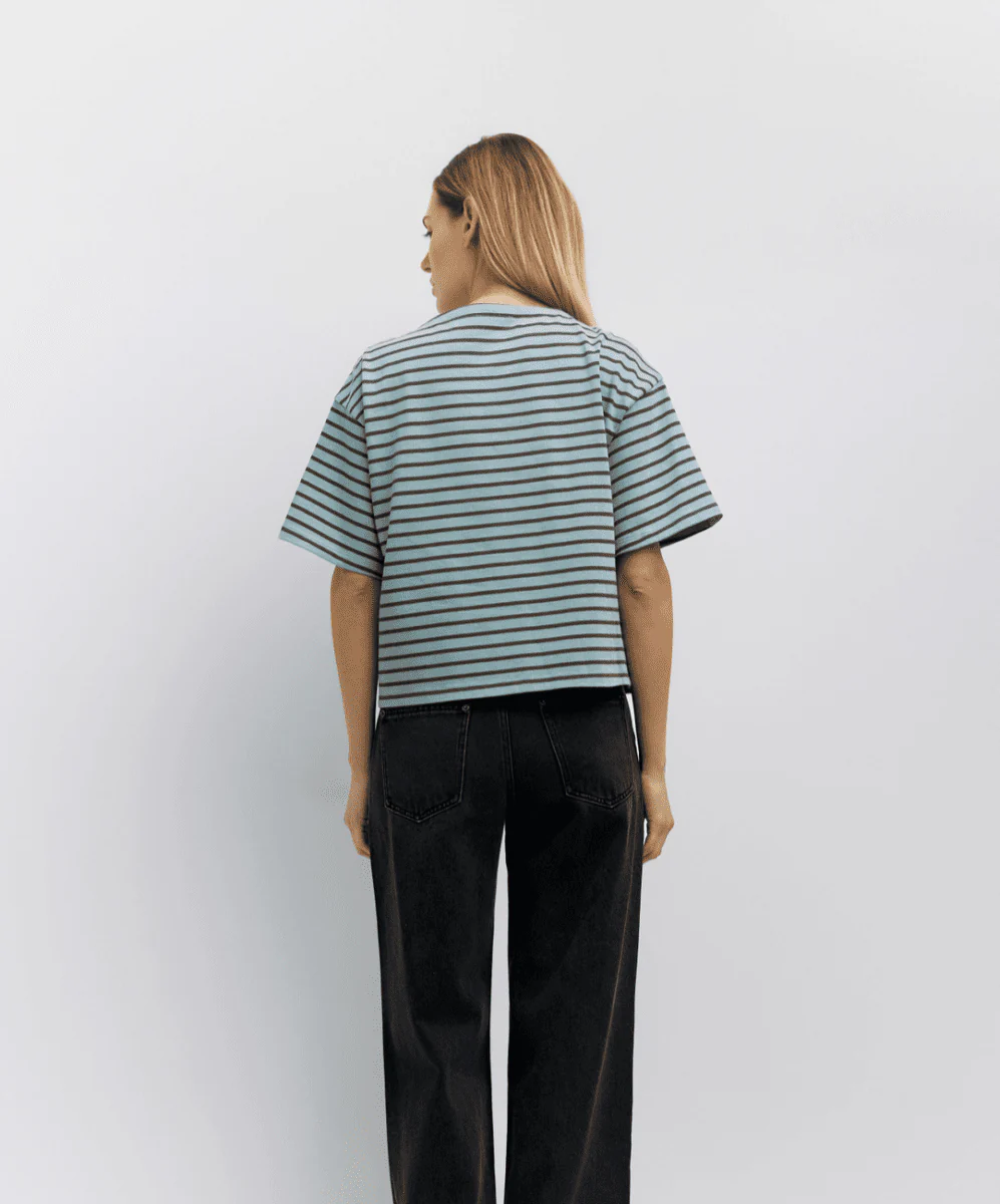 T-Shirt Cassandra Rayé Bleu et Brun Mod Ref - Image 4