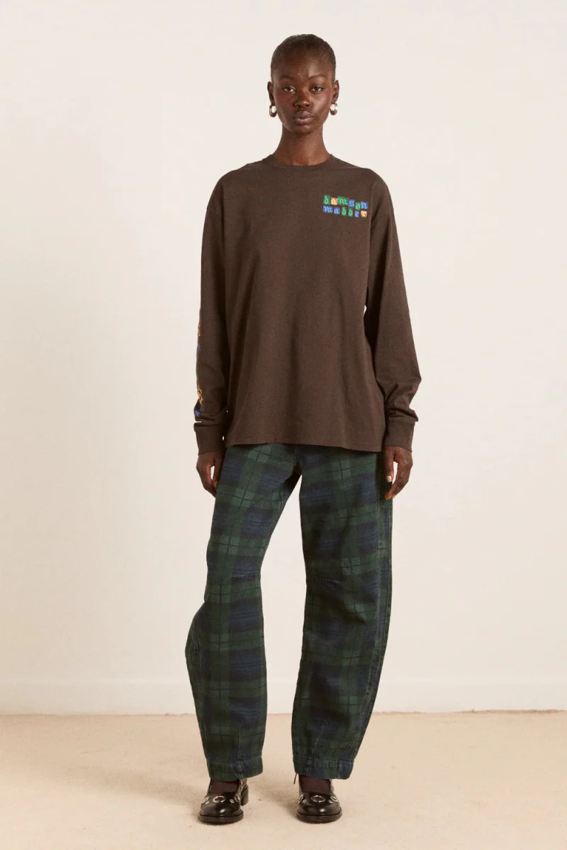 T-Shirt LS Patchwork Quilt Damson Madder - Image 3